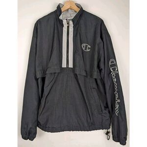 Champion jacket mens large Black windbreaker Quarter zip y2k vintage